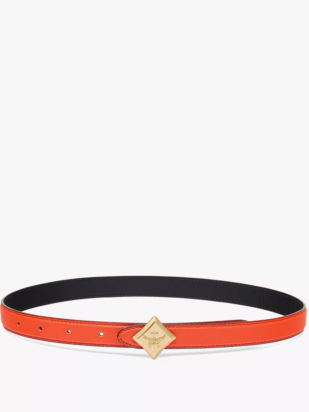 MCM Gold Brass Diamond Logo Orange Belt In Embossed Leather  85cm